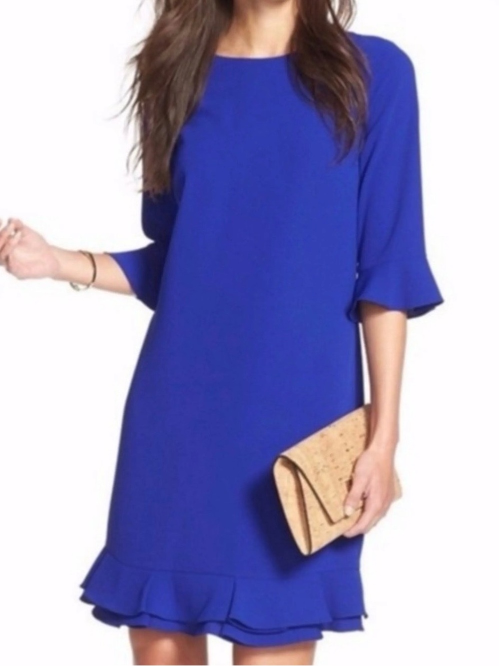 CeCe Cobalt Blue Ruffle-Sleeve Midi Sapphire Kate Shift Dress Size 10
